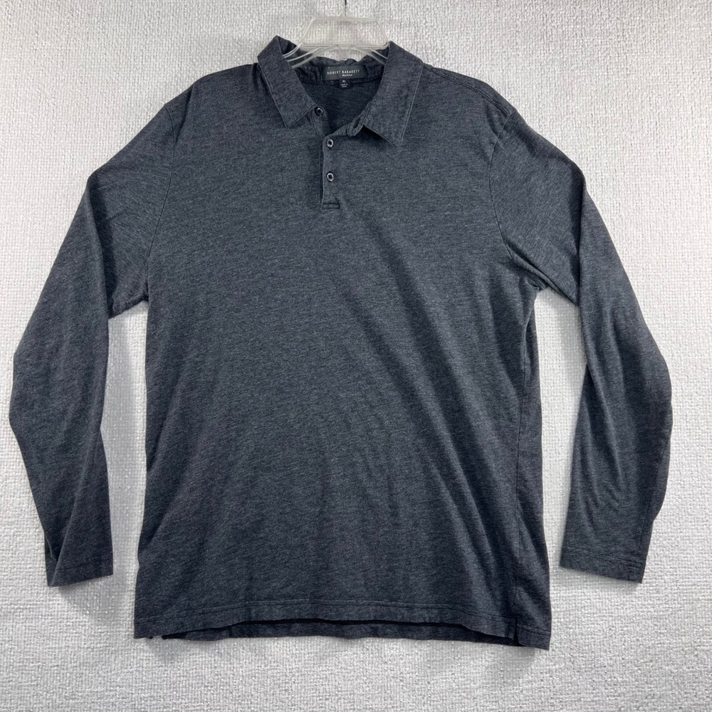 Robert Barakett Charcoal Gray Long Sleeve Polo Shirt‎ Mens XL Heathered
